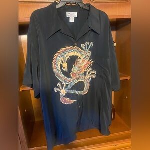 AVANTI Hawaiian 100% Silk Dragon Button Up Shirt Size XL
